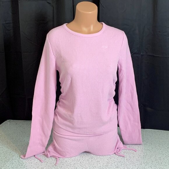 Victoria's Secret PINK Waffle Knit Long Sleeve Top & Foldover Shorts Lounge Set